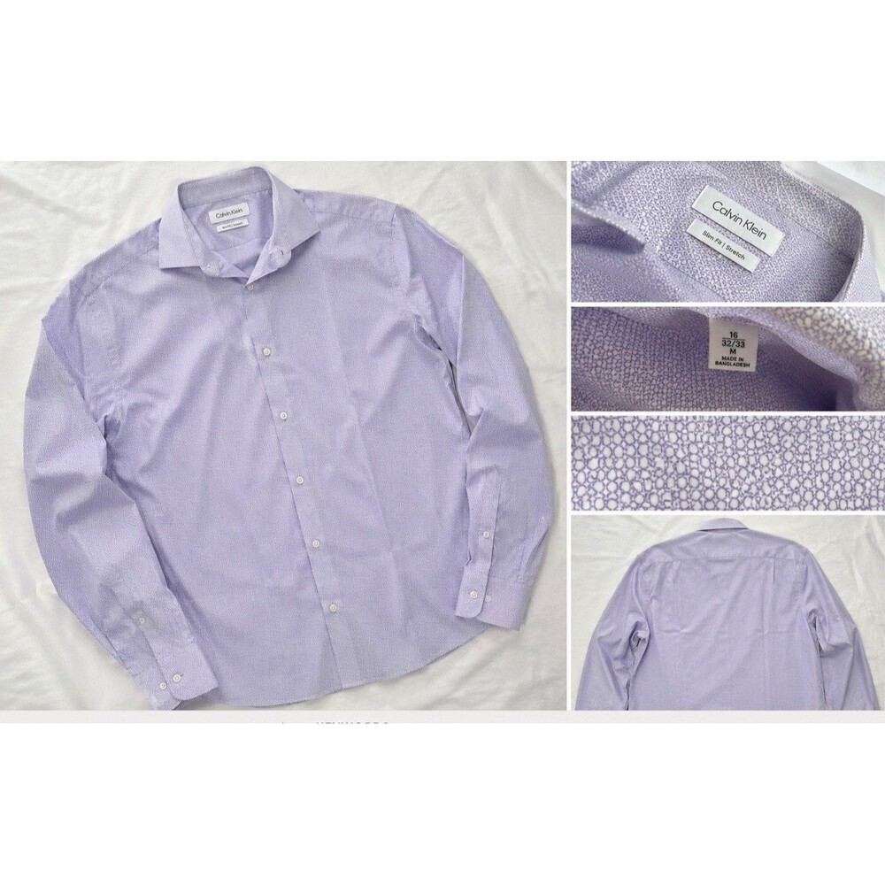 Calvin Klein Mens Purple Long Sleeve Button Down Sport Shirt Medium 16/32-33